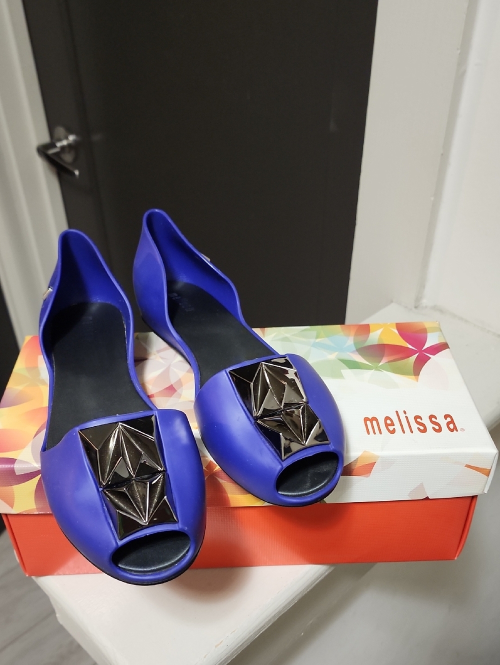 melissa / Open toe slip-on Flats / electric purple / women's Size 8